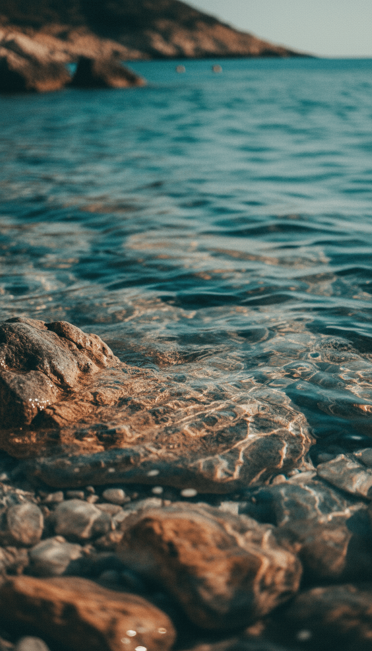Kristallklares Adriatisches Wasser mit Kieselsteinen und Küstenfelsen
